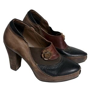 Spring Step L'Artiste Heels Women's Deco Leather Gray/Beige Platform Shoes 36